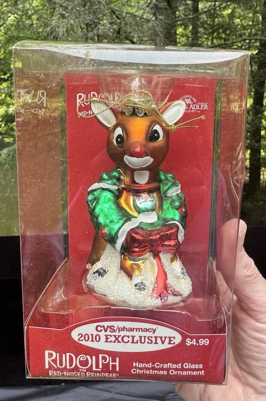 Kurt S. Adler CVS Exclusive Rudolph Red-Nosed Reindeer 4" Glass Ornament MIB